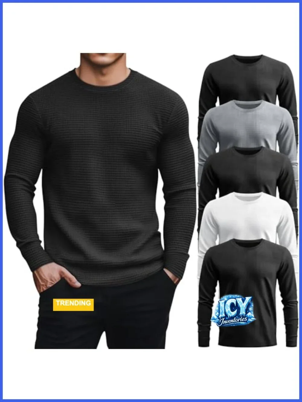 5 Pack Mens Thermal Waffle Shirts Long Sleeve Crew Neck Undershirts